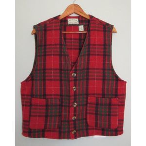 Vintage American Eagle Red Tartan Plaid Wool Lumber Jack Vest Mens Large